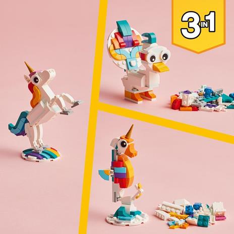 LEGO Creator 31140 Unicorno Magico con Arcobaleno, Set 3 in 1 con Animali Giocattolo Fantastici, Cavalluccio Marino e Pavone - 6