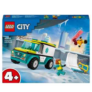 Giocattolo LEGO City 60403 Ambulanza di Emergenza e Snowboarder, Veicolo Giocattolo per il Pronto Soccorso, Giochi per Bambini 4+ Anni LEGO