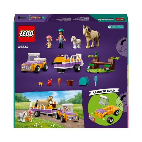 LEGO Friends 42634 Rimorchio con Cavallo e Pony, Giocattolo per la Cura degli Animali con 2 Mini Bamboline, Giochi Bambini 4+ - 8