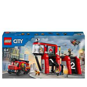 Giocattolo LEGO City 60414 Caserma dei Pompieri e Autopompa con Camion Giocattolo, 6 Minifigure, Cane e Accessori, Gioco per Bambini 6+ LEGO