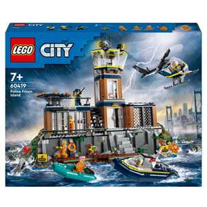 Giocattolo LEGO City 60419 Prigione sull’Isola della Polizia, Giocattolo ricco di Funzioni con Elicottero, Barca, Gommone e 7 Minifigure LEGO