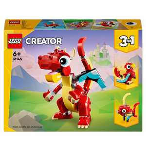 Giocattolo LEGO Creator 31145 3in1 Drago Rosso, Giochi per Bambini di 6+ Anni, Action Figure Ricostruibile in Pesce e Fenice Giocattolo LEGO