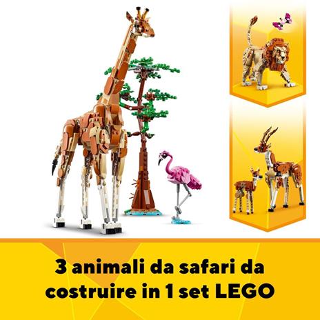 LEGO Creator 31150 3in1 Animali del Safari, Giocattolo Trasformabile da Giraffa in 2 Gazzelle o Leone , Giochi per Bambini 9+ - 3