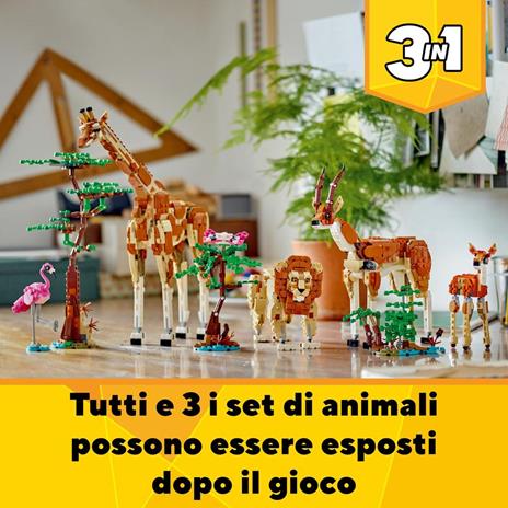 LEGO Creator 31150 3in1 Animali del Safari, Giocattolo Trasformabile da Giraffa in 2 Gazzelle o Leone , Giochi per Bambini 9+ - 6