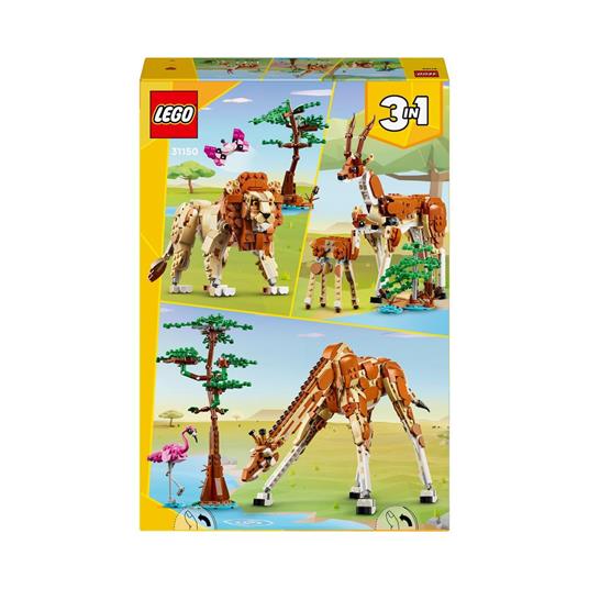 LEGO Creator 31150 3in1 Animali del Safari, Giocattolo Trasformabile da Giraffa in 2 Gazzelle o Leone , Giochi per Bambini 9+ - 8