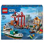 LEGO City 60422 Porto e Nave Merci, Giochi per Bambini 8+ con Barca Giocattolo, Gru Funzionante, Moto d'Acqua e 8 Minifigure