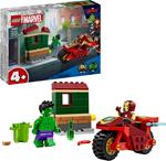 LEGO Marvel 76287 Iron Man con Moto e The Hulk, Giocattolo con 2 Minifigure di Supereroi Avengers, Giochi per Bambini 4+