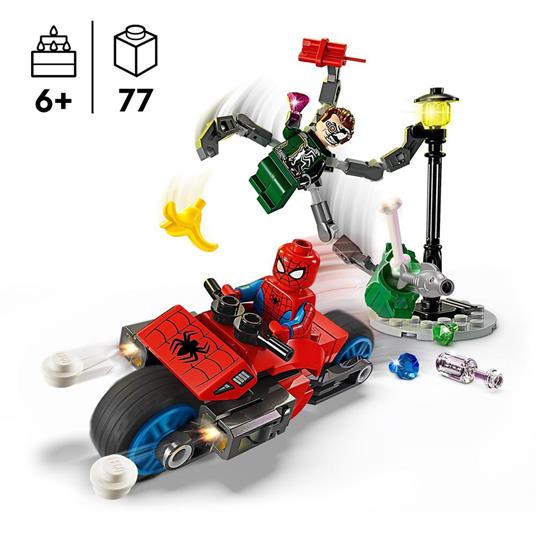 LEGO Marvel 76275 Inseguimento Sulla Moto: Spider-Man vs. Doc Ock  Motocicletta Giocattolo Spara Ragnatele per Bambini 6+ Anni - LEGO - Marvel  - TV & Movies - Giocattoli