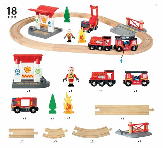 BRIO WORLD - Set Ferrovia Vigili del Fuoco, Pista Trenino con Accessori, 18 pezzi, Età 3+ Anni - 11