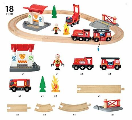 BRIO WORLD - Set Ferrovia Vigili del Fuoco, Pista Trenino con Accessori, 18 pezzi, Età 3+ Anni - 6