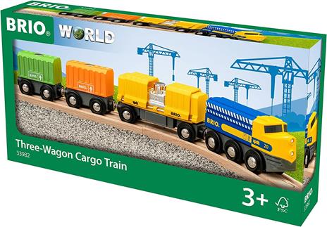 BRIO WORLD - Treno Merci con Tre Vagoni, Veicoli per Pista Trenino BRIO, 7 Pezzi, Età 3+ Anni - 7