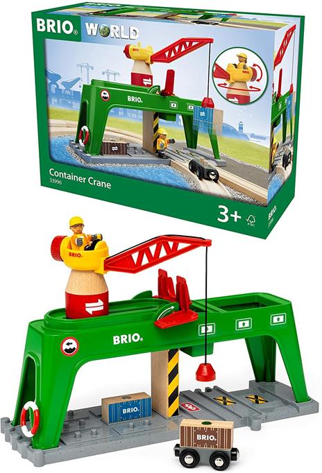 BRIO WORLD - Gru per Container, Gru e Veicoli, Cantiere Giocattolo, Set da 6 Pezzi, Età 3+ Anni