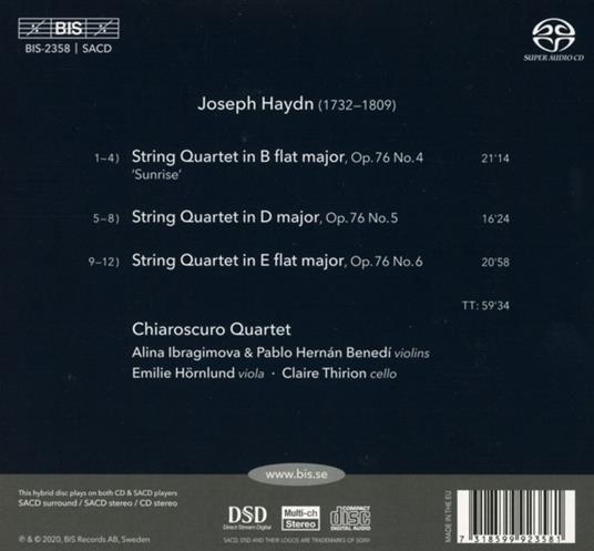 Quartetti per archi 0p.76 n.4, n.5, n.6 - CD Audio di Franz Joseph Haydn,Chiaroscuro Quartet - 2