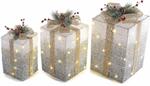 Decorazione Natalizia Luminosa a Forma di Pacchi Regalo con Rametti e Fiocco Addobbo Luminoso per Vetrine e Negozi Decorazione Sotto Albero di Natale Set 3 pezzi