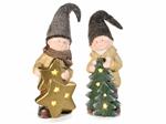 Statuine Natalizie Luminose a Forma di Bambini Set da 2 Addobbi in Ceramica Altezza da 46 a 70 Cm