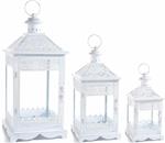 Lanterne Portacandela con Decorazioni Intagliate Lanterne Shabby Chic in Metallo Colore Bianco Set da 3