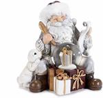 Babbo Natale in Resina con Palla di Neve e Pacchi Regalo Statuina Natalizia da Appoggiare per la Casa Altezza 13 Cm