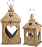 Lanterne Portacandele con Intaglio a Cuore in Legno Naturale Compostabile Set da 2 Idea Regalo