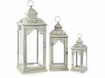 Set tre lanterne portacandela Shabby Chic in metallo bianco con riflessi dorati