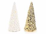 Set 2 Alberi di Natale Luminosi da Tavolo in Ceramica Alberelli di Natale da Appoggiare Decorazione Natalizia per Casa e Negozio Idea Regalo