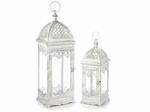 Lanterne portacandela Shabby Chic in metallo anticato bianco