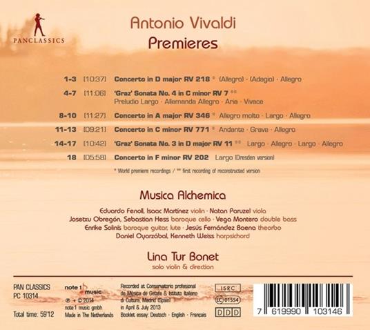 Premieres. Violin - CD Audio di Antonio Vivaldi - 2