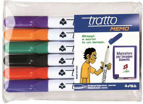 Pennarello marcatore Tratto Memo punta tonda e punta scalpello. Confezione 6 colori assortiti