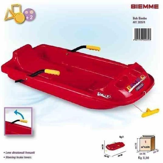 Bob Slittino Bimbo 1 Posto con Freni Slitta Neve per Bambini Rosso - 24