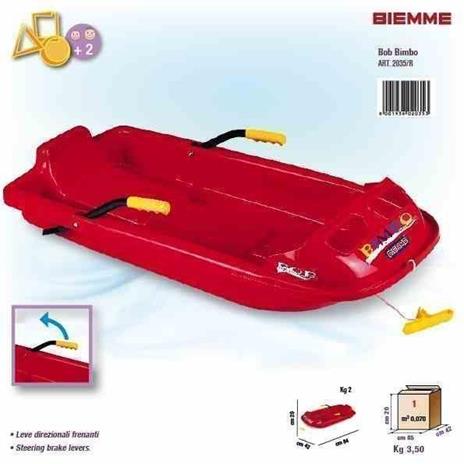 Bob Slittino Bimbo 1 Posto con Freni Slitta Neve per Bambini Rosso - 82