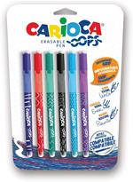 CARIOCA Oops Penne Colorate| Set Penne Cancellabili Ricaricabili per Scuola e Ufficio con Cappuccio, Doppia Gomma e Impugnatura Ergonomica, Colori Assortiti, 6 Pezzi