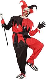 Evil jester nero, rosso (casacca,pantaloni, cintura, cappello. Taglia M