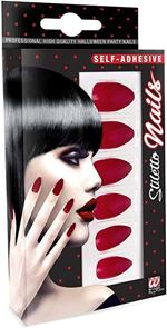 Set da 12 unghie stiletto bordeaux auto, adesive