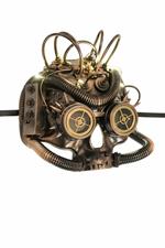 Maschera Steampunk Mezzo Viso Oro con Luci In Plastica Rigida Batt.Incl.