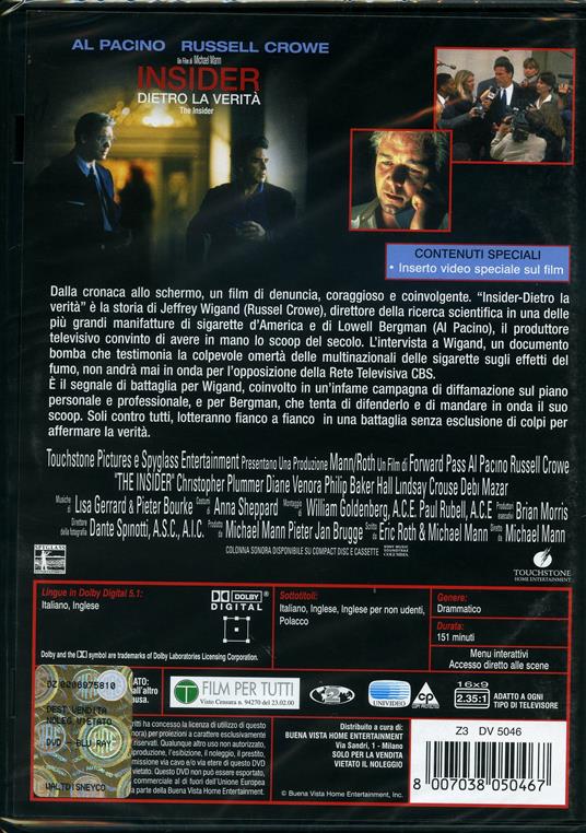 Insider. Dietro la verità di Michael Mann - DVD - 2