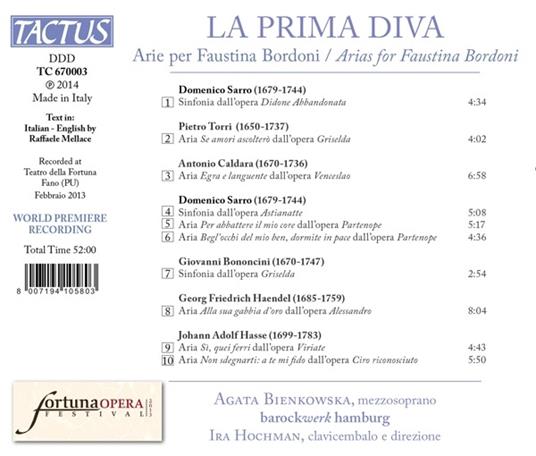 La prima Diva. Arie per Faustina Bordoni - CD Audio di Agata Bienkowska - 2