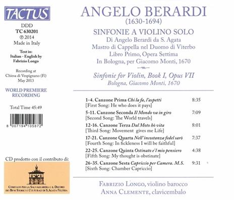 Sinfonie a violino solo - CD Audio di Angelo Berardi - 2