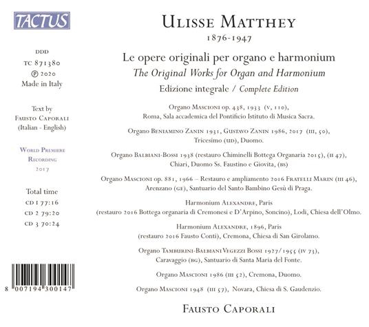 Le opere originali per organo e harmonium - CD Audio di Fausto Caporali,Ulisse Matthey - 2