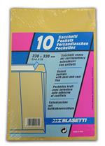 Busta Sacco 23x33 Cm Gr. 100 Pz. 10 Con Strip Carta Kraft Avana Soffietti Fondo Preformato