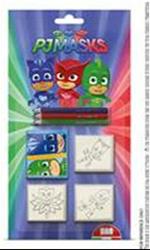 PJ Masks. Blister 3 Timbri + 3 Matite Fila Giotto + 1 Tampone