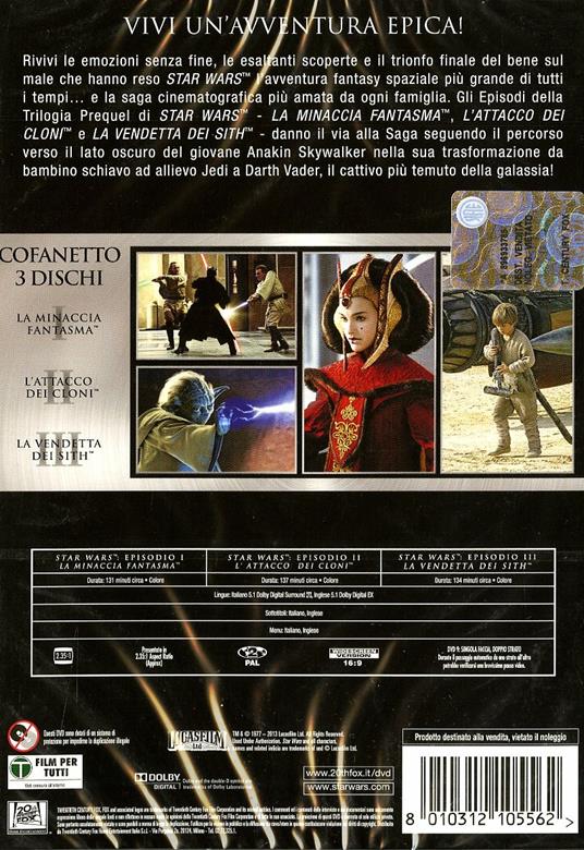 Star Wars. Prequel Trilogy. Episodi I - II - III (3 DVD) - DVD - Film di  George Lucas Fantasy e fantascienza | laFeltrinelli