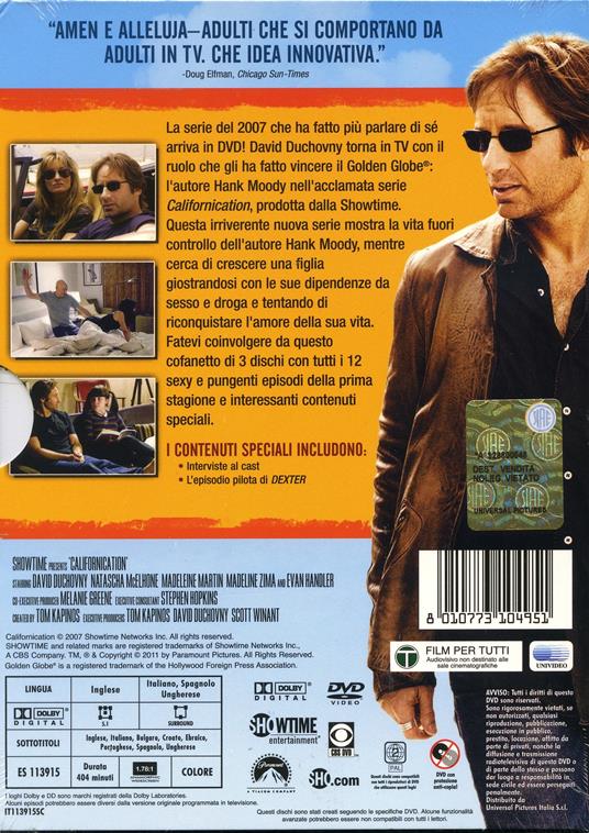 Californication. Stagione 1 (3 DVD) - DVD - Film di Stephen Hopkins , Scott  Winant Commedia | Feltrinelli