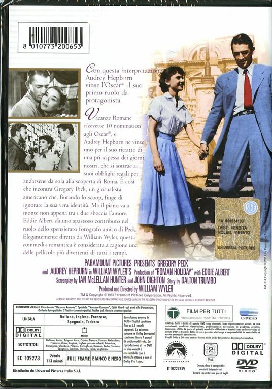 Vacanze romane<span>.</span> Edizione speciale di William Wyler - DVD - 2