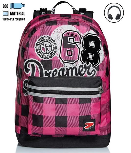 Zaino reversibile Seven The Double College Girl Fluo Fuxia. Rosa-Grigio. Con cuffie wireless