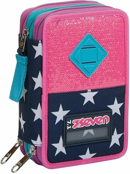 Astuccio 3 zip Seven 7.1 Pinking Blue Azzurro - 12,5x20x7 cm