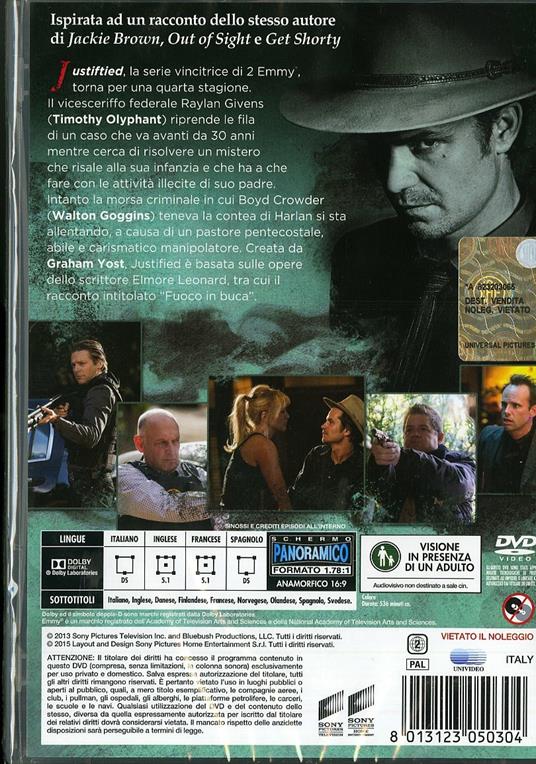 Justified. Stagione 4 (3 DVD) di Adam Arkin,Jon Avnet,Peter Werner - DVD - 2