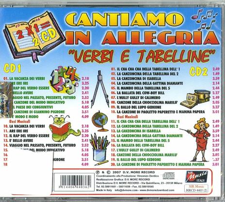 Cantiamo in Allegria Verbi e Tabelline - CD Audio di Monelli - 2