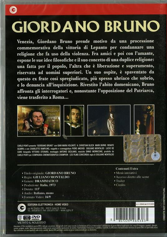 Giordano Bruno - DVD - Film di Giuliano Montaldo Drammatico | laFeltrinelli