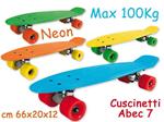 Skateboard Colori Fluo Abec-5 Max 100 Kg 66 Cm Attacco In Alluminio