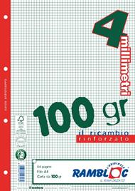 Ricambio Quaderno Ad Anelli Rinforzato 4mm – A4 – 100gr. 80 Fogli