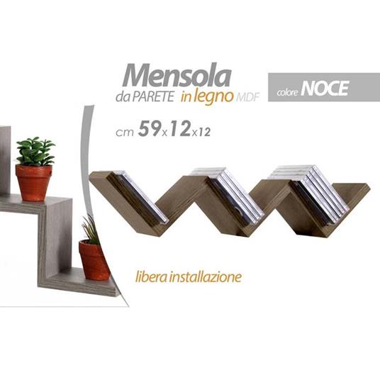 Mensola Parete Moderna Design Zig Zag Mensole Muro Scaffale 3 Ripiani Noce  - ND - Idee regalo